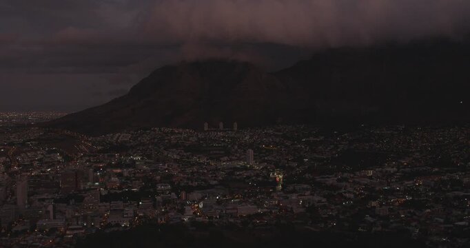 Aerial View of Cape Town Skyline and City Lights at Night