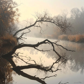 Tree branches over water reflection