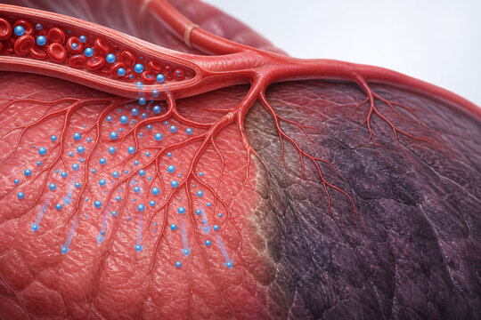 Oxygen flow to heart muscle with ischemic blockage
