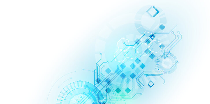Abstract futuristic technology background with circuit board elements and hexagons. Vector
