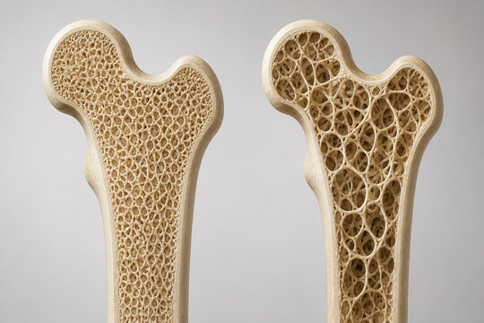 Healthy and osteoporotic bone structure comparison illustration