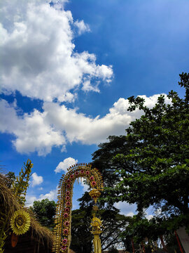 traditional Balinese Penjor decorated bamboo pole for Galungan festival but in Solo