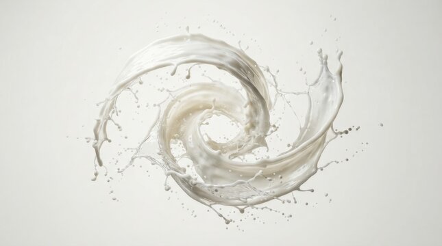 Dynamic swirling milk splash creating a beautiful spiral vortex against a clean background