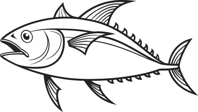Vector illustration of a tuna fish retro line art emblem isolated on white background