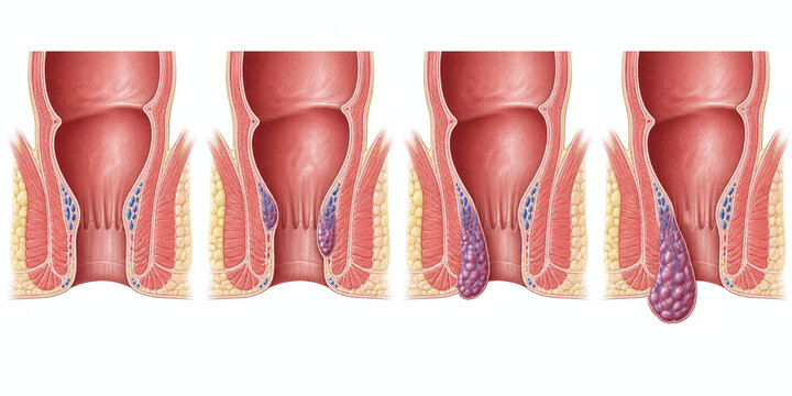 Internal Hemorrhoid Grades Progression Medical Illustration
