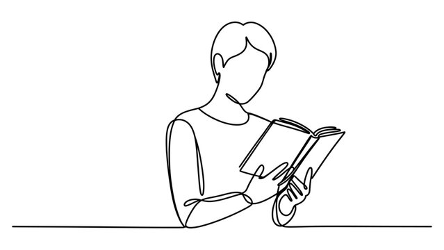 Continuous single line drawing of a person reading a book isolated on white background Vector, illustration