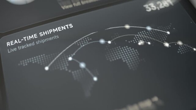 Real time shipment arcs span a dotted world map