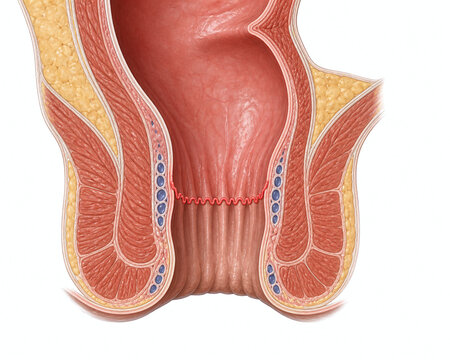 Anal Canal Dentate Line Anatomical Cross Section Illustration