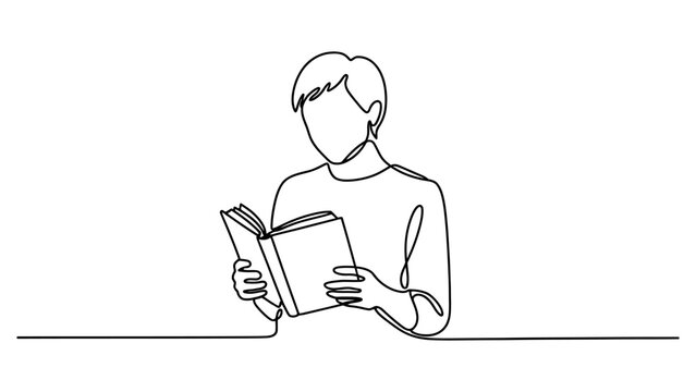 A continuous single line drawing of a person reading a book isolated on a white background Vector, illustration