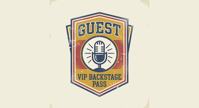 Vintage Guest VIP Backstage Pass Emblem with Microphone Icon