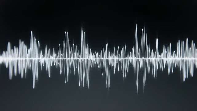 Digital audio wave patterns displayed with cinematic motion during a dark abstract digital sound visualization for technology