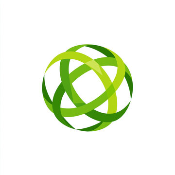 Abstract green circular spiral logo with swoosh dynamic lines isolated on white background