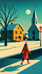 Fototapeta premium Serene winter village scene mobile wallpaper