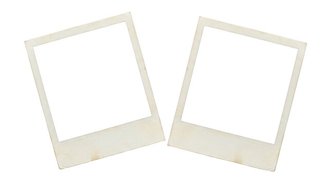 Two vintage polaroid photo frames with aged texture isolated on transparent background
