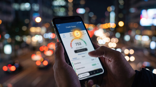 Real-time update board shows score trend, risk alerts, and transaction monitoring for better borrowing.