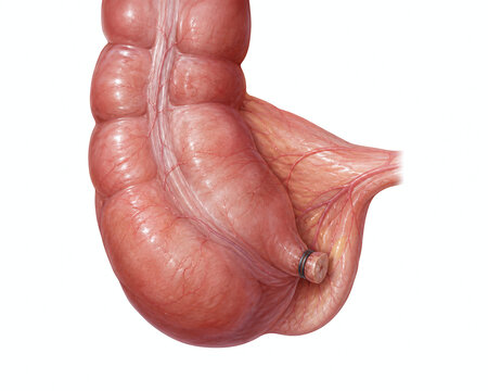 Secured cecal stump after appendix removal illustration