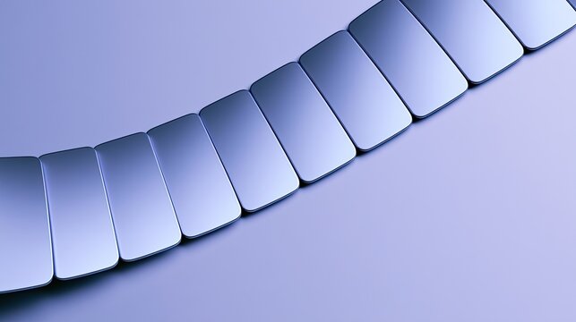 Smooth, metallic rectangles curve across a soft, lavender surface