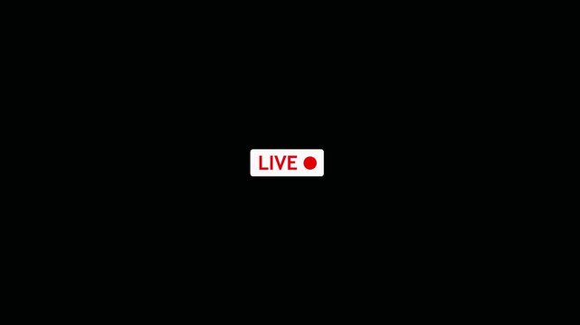 Isolated white rectangular button with pink live text and indicator dot