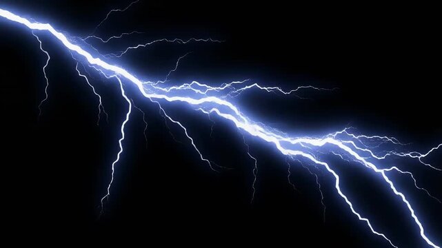 Electric blue lightning strikes across a dark night sky with powerful energy and natural motion