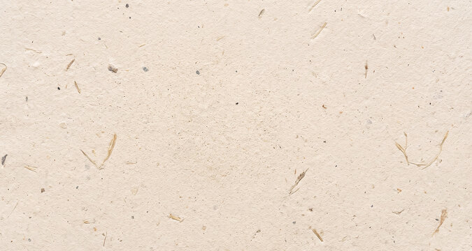 Natural Handmade Recycled Paper Texture Background with Organic Fibers and Seeds, Eco-Friendly Beige Craft Canvas Surface