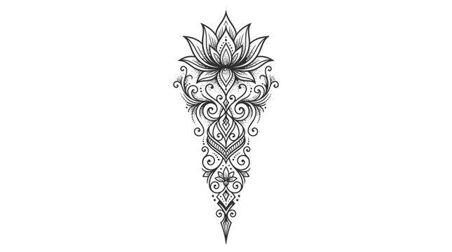 Ornate lotus flower tattoo design with mandala patterns on white background