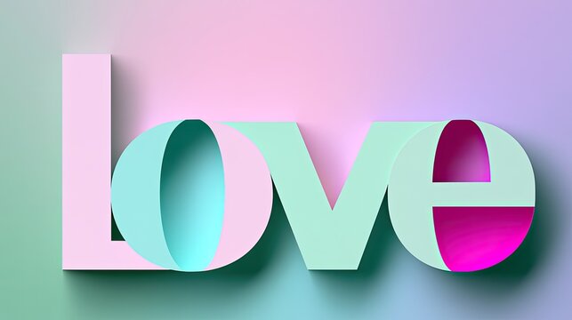 Soft pastel gradient background with the word "love" in elegant 3D typography