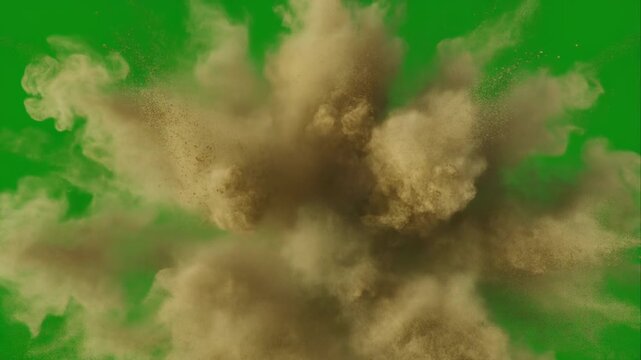 Exploding Dust Cloud in Slow Motion on Green Screen for Visual Effects