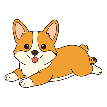 Cute Welsh Corgi Dog Lying Down Sploot Pose Cartoon Illustration for T-Shirt Design
