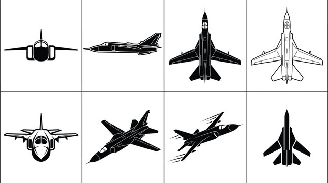 Sukhoi Su-24 Fencer Variable-Sweep Wing Supersonic All-Weather Attack Aircraft Blueprint Vector Silhouette Grid Set
