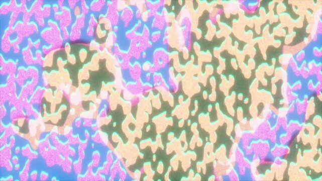 Neon pastel camo camouflage retrowave liquid pulse loop, mint blue lavender liquid cell swirl morphing background.