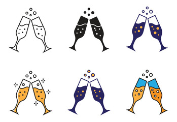 Collection of champagne glasses toasting icons © Sisam