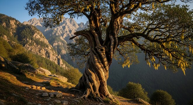 Twisted tree mountain landscape