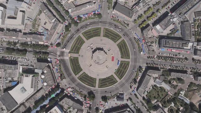 Aerial view of Tekes Bagua city, Ili, Xinjiang, China. City without traffic light.