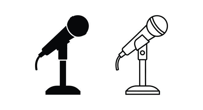 Microphone with stand in black silhouette against a white background silhouette