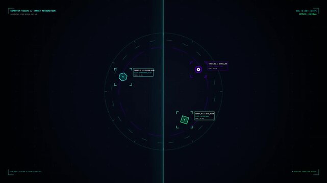 Computer Vision HUD Scanning Objects and Identifying Digital Data Patterns Motion Illustration