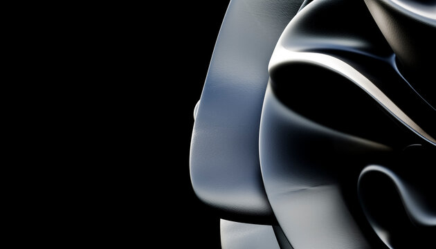 Close-up of a glossy black abstract curved surface with smooth texture