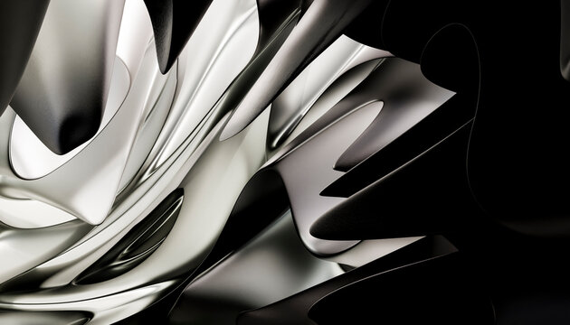Close-up of smooth, curved metallic shapes with reflective surfaces