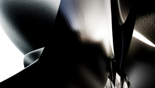 Abstract close-up of curved shiny metallic surfaces with reflective