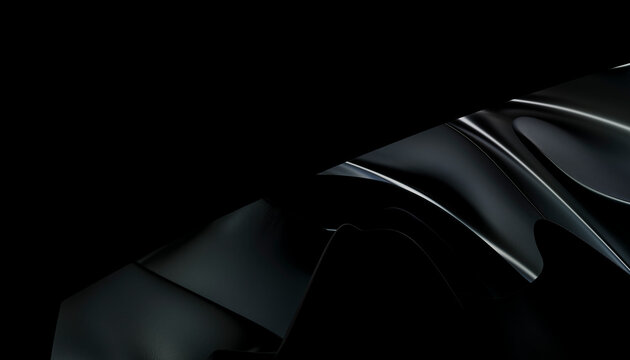 Close-up of smooth black leather with glossy folds and shadows