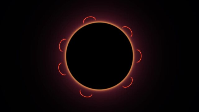 Solar Eclipse Corona Loop A solar eclipse as the moon covers the sun. The corona glows around the dark circle. The background is black, enhancing the bright light