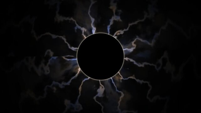 Solar Eclipse Celestial Motion A solar eclipse occurs as the moon blocks the sun, creating a darkened view. Bright light effects surround the dark circle, enhancing the celestial event s visual