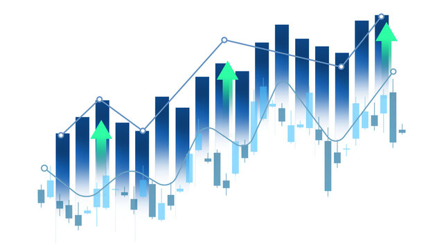 Bar trading graph financial stock market and investment, analytics chart with blue tones color and clean design. In transparent format or png