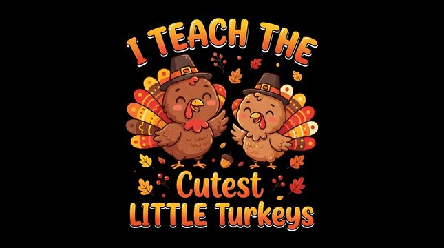 A fun thanksgiving turkey cartoon design featuring cute birds and festive fall elements perfect for teachers celebrating the holiday season with their young school students