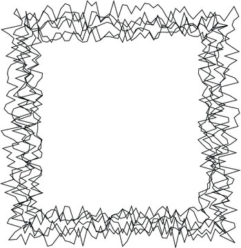 Abstract square frame design featuring multiple overlapping jagged black lines on a clean white background with zig zag