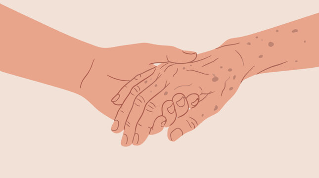 support hands vector care compassion helping trust connection community solidarity younger hand gently holds an older freckled hand as a sign of companionship for community awareness campaigns