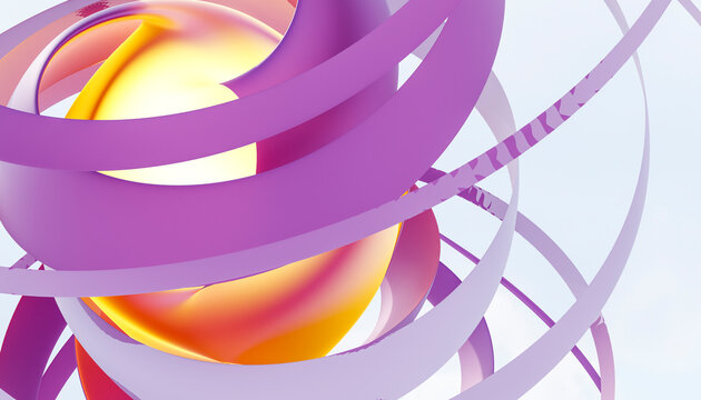 Yellow orb wrapped by twisting purple ribbons