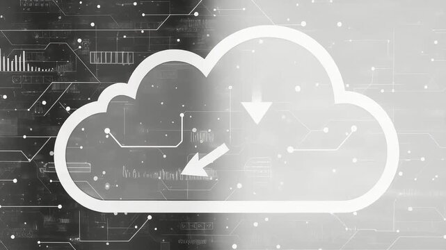 The concept of a cloud icon that exchanges data on a monochrome palm.