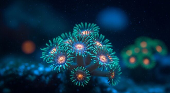 Underwater coral polyps macro view