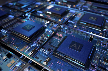 Fototapeta premium AI (Artificial Intelligence) technology,CPU Concept with Circuit Board.3D rendering.