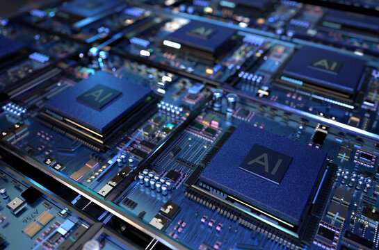 AI (Artificial Intelligence) technology,CPU Concept with Circuit Board.3D rendering.